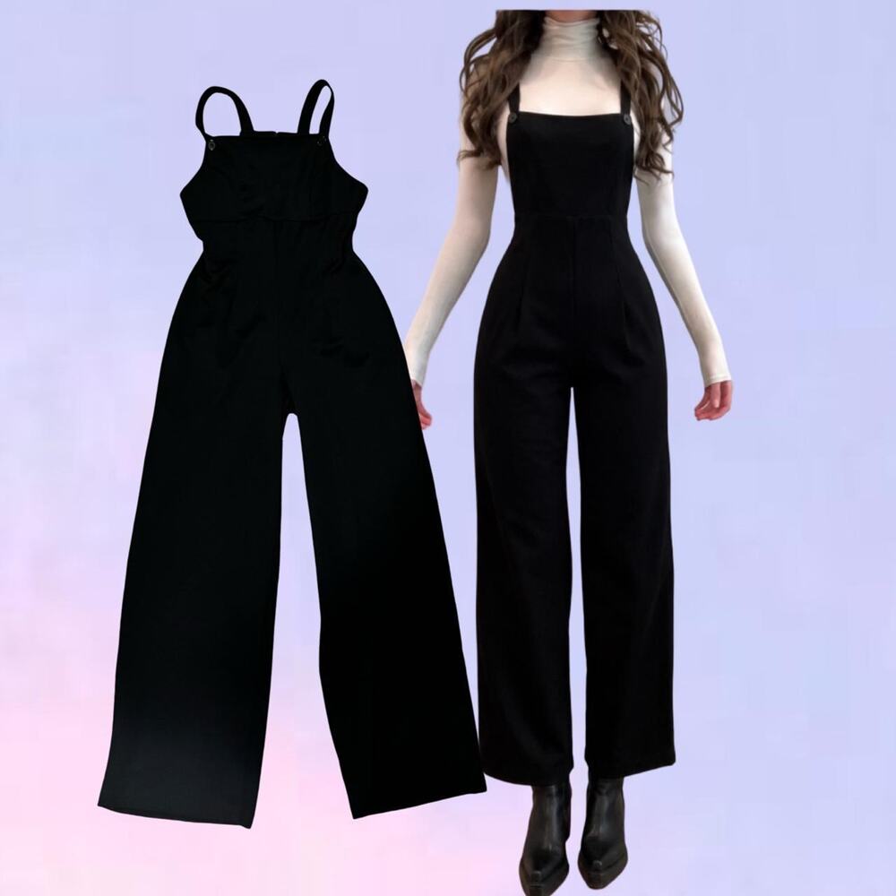 Vintage 90s y2k black wide leg overalls RAVE CITY
